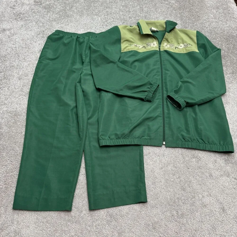 Vintage 90s Blair Tracksuit Set Womens L Green Windbreaker Jacket Track Pants